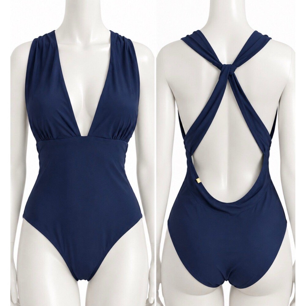 Summersalt Women’s Size 14 Navy Blue One Piece Swimsuit Plunge Open Back